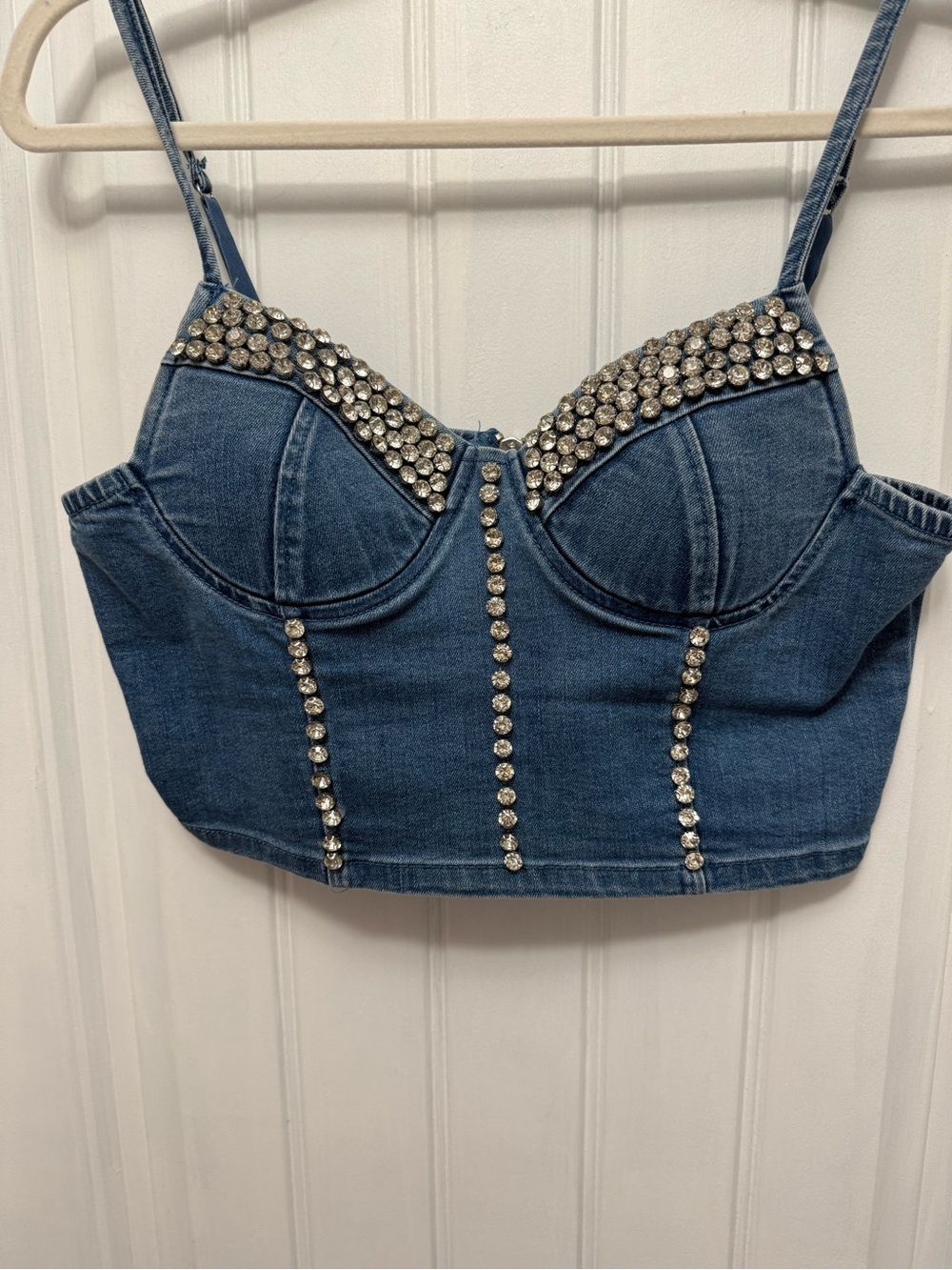 Blue Denim Blāshe Corset Top Size Medium Bling Sparkle Jeweled (27-12)
